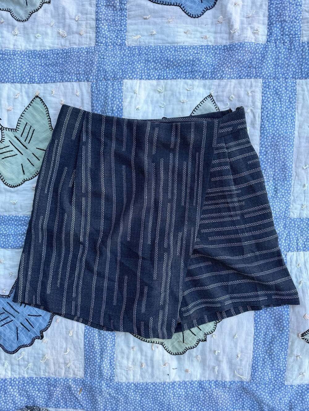 Elevenses Anthropologie Peoria Striped Side Zip Skort Size 2 Skirt Wrap Pleated
